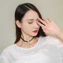 Round Double Rings Zircon Clavicle Chain Women Choker Collar Leather Necklace