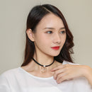 Round Double Rings Zircon Clavicle Chain Women Choker Collar Leather Necklace