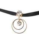 Round Double Rings Zircon Clavicle Chain Women Choker Collar Leather Necklace