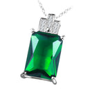 Classical Fashion Grassland Green Glass Gem White Rhinestone Embeded Dangle Necklace with Silver Plated Adjustable Chain