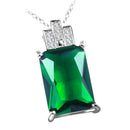 Classical Fashion Grassland Green Glass Gem White Rhinestone Embeded Dangle Necklace with Silver Plated Adjustable Chain
