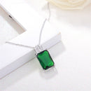 Classical Fashion Grassland Green Glass Gem White Rhinestone Embeded Dangle Necklace with Silver Plated Adjustable Chain
