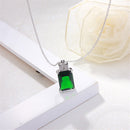 Classical Fashion Grassland Green Glass Gem White Rhinestone Embeded Dangle Necklace with Silver Plated Adjustable Chain