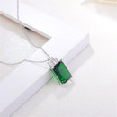 Classical Fashion Grassland Green Glass Gem White Rhinestone Embeded Dangle Necklace with Silver Plated Adjustable Chain