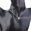 Classical Fashion Grassland Green Glass Gem White Rhinestone Embeded Dangle Necklace with Silver Plated Adjustable Chain
