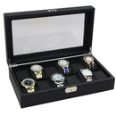 12 Men Watch Box Black PU Leather Display Glass Top Jewelry Case Organizer Box