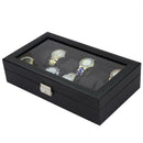 12 Men Watch Box Black PU Leather Display Glass Top Jewelry Case Organizer Box