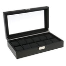 12 Men Watch Box Black PU Leather Display Glass Top Jewelry Case Organizer Box