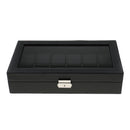 12 Men Watch Box Black PU Leather Display Glass Top Jewelry Case Organizer Box