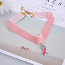 Classic Velvet Gothic Choker Necklace Women Breast Cancer Awareness Jewelry