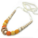 Wooden Crochet Round Beads Necklace Teether Baby Chew Grasping Nursing Toy