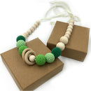 Wooden Crochet Round Beads Necklace Teether Baby Chew Grasping Nursing Toy