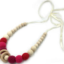 Wooden Crochet Round Beads Necklace Teether Baby Chew Grasping Nursing Toy