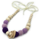 Wooden Crochet Round Beads Necklace Teether Baby Chew Grasping Nursing Toy