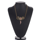 Handmade Hollow Alloy Butterfly Feather Shaped Dangle Pendant Multigear Necklace Double Chains Gear Choker with Red Rhinestone