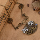 Vintage Rock Multigear Horse Watch Shaped Steampunk Dangle Pendant Necklace with Key Shaped Long Adjustable Chain Choker