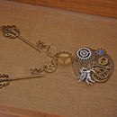 Vintage Rock Multigear Horse Watch Shaped Steampunk Dangle Pendant Necklace with Key Shaped Long Adjustable Chain Choker