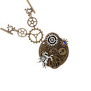 Vintage Rock Multigear Horse Watch Shaped Steampunk Dangle Pendant Necklace with Key Shaped Long Adjustable Chain Choker