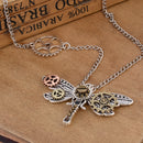 Vintage Rock Multigear And Dragonfly Shaped Steampunk Dangle Pendant Necklace with Long Adjustable Chain Choker