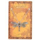 Vintage Rock Multigear And Dragonfly Shaped Steampunk Dangle Pendant Necklace with Long Adjustable Chain Choker