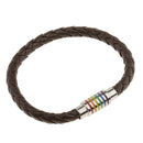 PU Leather Rainbow Braided Stainless Steel Magnet Clasp Bracelet Gay Pride LGBT Bracelet