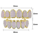 18K Gold Plated Pink Crystal Zircon Teeth Mouth Grills Caps Hip Hop for Halloween Christmas Gift