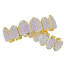 18K Gold Plated Pink Crystal Zircon Teeth Mouth Grills Caps Hip Hop for Halloween Christmas Gift