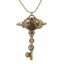 Retro Steampunk Heart Crown Wings Gear Key Pendant Ancient Gold Alloy Necklace with Beads Chain Victorian Statement Jewelry