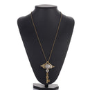 Retro Steampunk Heart Crown Wings Gear Key Pendant Ancient Gold Alloy Necklace with Beads Chain Victorian Statement Jewelry