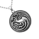 Carved Vivid Silver Three Heads Flying Dargon Round Pendant Personality Necklace with Lots Small Silver Beads Adjustable Chain