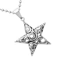 Stainless Steel Three Dimensional Charming Elegant Hollow Floral Shiny Star Pendant Necklace with Silver Beads Chain Choker 1Pc