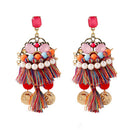 Wedding Bride Tassel Earrings with Luxuary Multicolor Pearls Ornaments