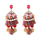 Wedding Bride Tassel Earrings with Luxuary Multicolor Pearls Ornaments