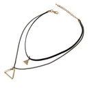 Exquisite Double Layer Solid And Hollow Triangle Necklace Adjustable PU Leather Alloy Clavicle Chain Choker for West Women Lady