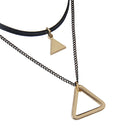 Exquisite Double Layer Solid And Hollow Triangle Necklace Adjustable PU Leather Alloy Clavicle Chain Choker for West Women Lady