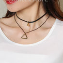 Exquisite Double Layer Solid And Hollow Triangle Necklace Adjustable PU Leather Alloy Clavicle Chain Choker for West Women Lady