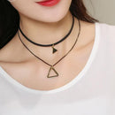 Exquisite Double Layer Solid And Hollow Triangle Necklace Adjustable PU Leather Alloy Clavicle Chain Choker for West Women Lady