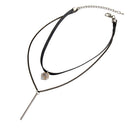 Women Rhombic Zircon Pendant Multi-layer PU Leather Clavicle Chain Necklace