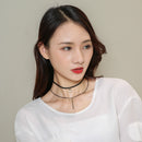 Women Rhombic Zircon Pendant Multi-layer PU Leather Clavicle Chain Necklace