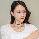 Women Rhombic Zircon Pendant Multi-layer PU Leather Clavicle Chain Necklace