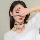 Women Rhombic Zircon Pendant Multi-layer PU Leather Clavicle Chain Necklace