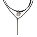 Women Rhombic Zircon Pendant Multi-layer PU Leather Clavicle Chain Necklace