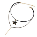 Vintage Gothic PU Leather Double Layer Star Rectangle Bolo Choker Collar Chain Necklace Lady Elegant Jewelry