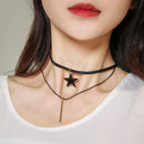 Vintage Gothic PU Leather Double Layer Star Rectangle Bolo Choker Collar Chain Necklace Lady Elegant Jewelry