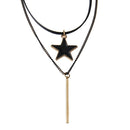 Vintage Gothic PU Leather Double Layer Star Rectangle Bolo Choker Collar Chain Necklace Lady Elegant Jewelry