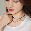 Gothic Black PU Leather Double Layer Choker Collar with Rhinestone Rings Charms Chain Clavicle Necklace