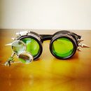 Antique Steampunk Goggles with Magnifying Lenses Welding Glasses Green Lens