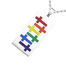 LGBT Gay Lesbian Pride Stainless Steel Rectangle Rainbow Dog Tag Pendant Beads Chain Necklace