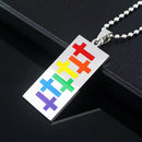LGBT Gay Lesbian Pride Stainless Steel Rectangle Rainbow Dog Tag Pendant Beads Chain Necklace