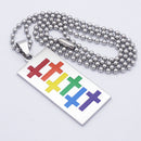 LGBT Gay Lesbian Pride Stainless Steel Rectangle Rainbow Dog Tag Pendant Beads Chain Necklace